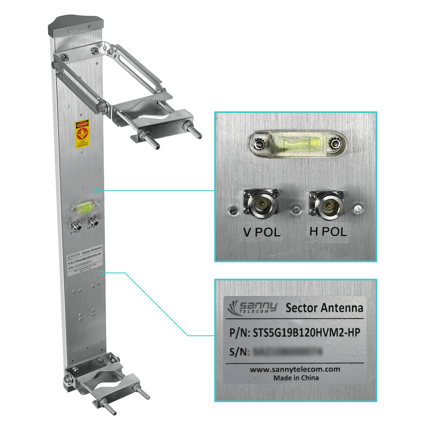 Antena sectorial Sanny SEC-5G19-120 19dBi 120 grados 5GHz 2xN hembra 4900-5850MHz 5