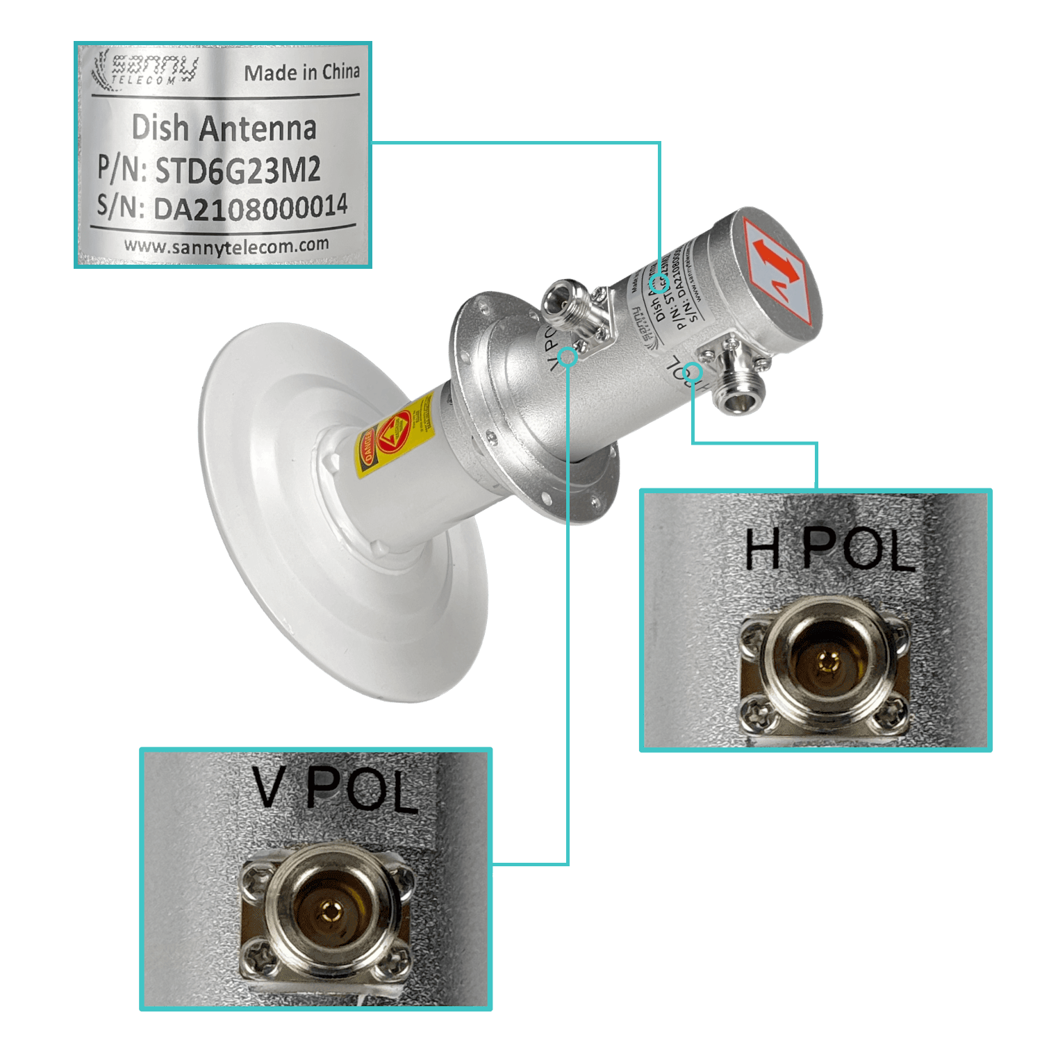 Antena Dish L-COM SANNY DISH-6G23 4,9-6,5GHz 23dBi Dual Polarización 2x2 N-Hembra Slant 45° 6