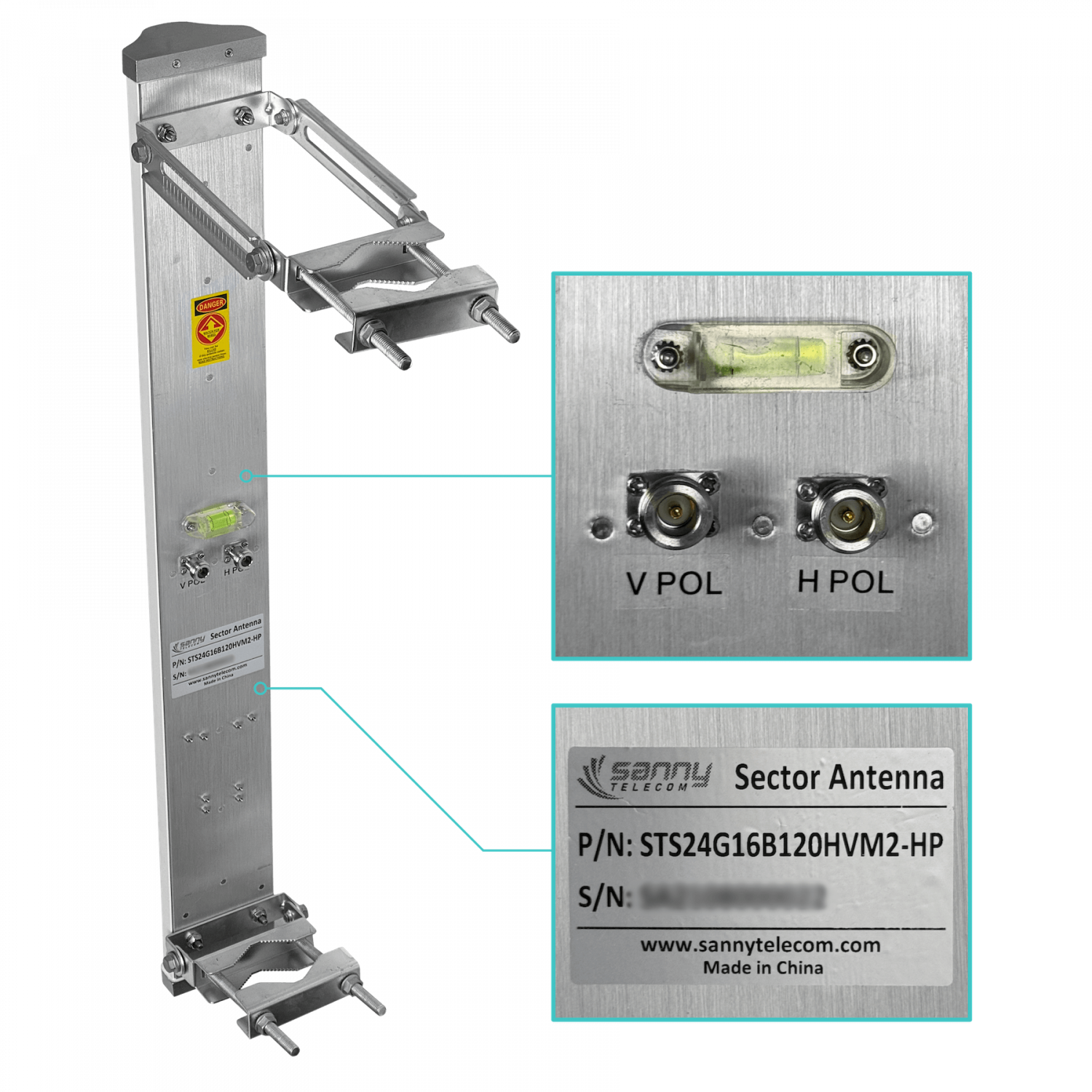 Antena sectorial Sanny SEC-2G16-120 16dBi 120 grados 2.4GHz 2xN hembra 2400-2500MHz 4