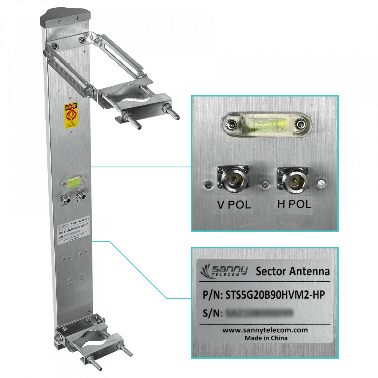Antena sectorial Sanny SEC-5G20-90 20dBi 90 grados 5GHz 2xN hembra 4900-5850MHz 5