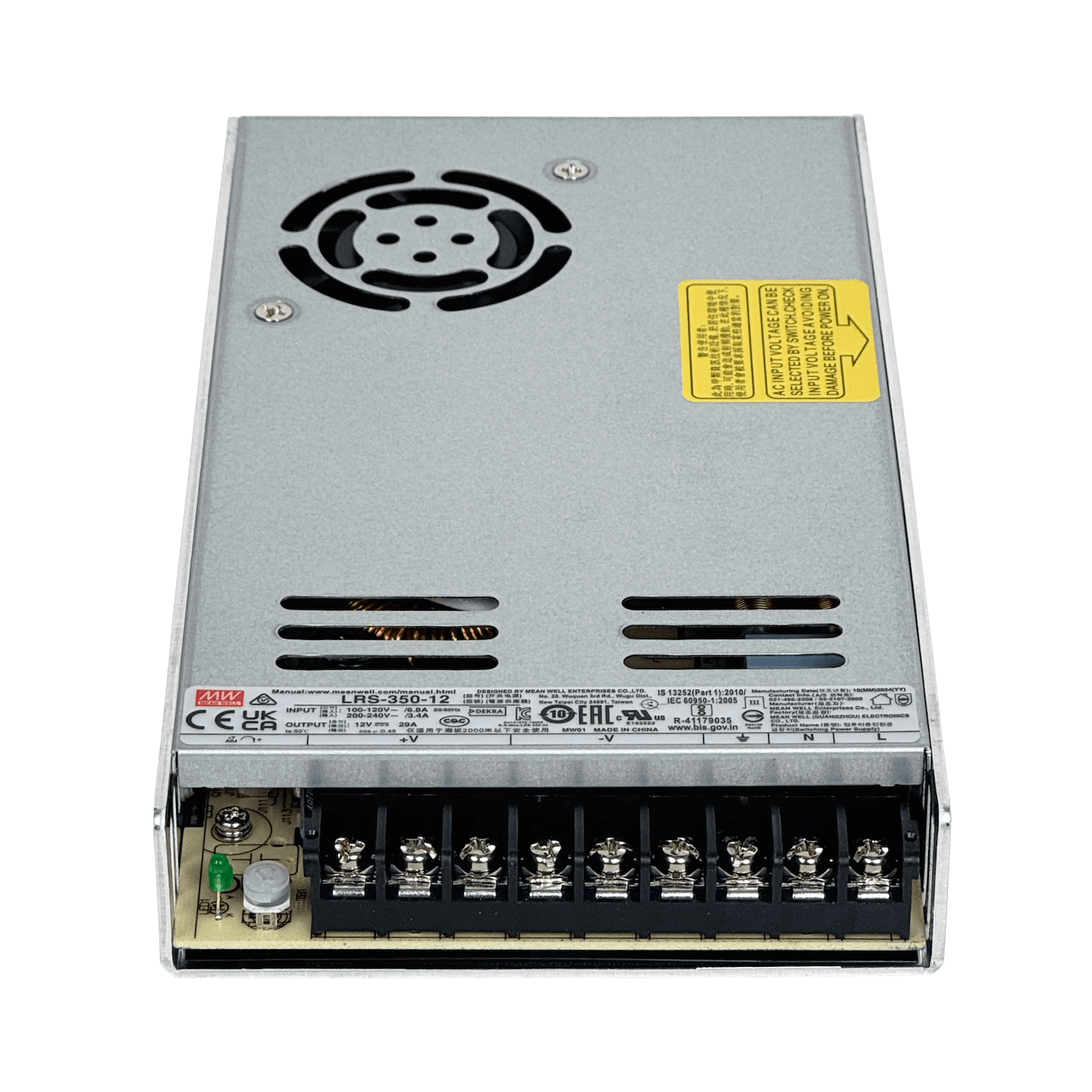 Fuente de poder MEAN WELL LRS-350-12, 350 W, 12 V, 29 A, ajustable, carcasa metálica con ventilador 2