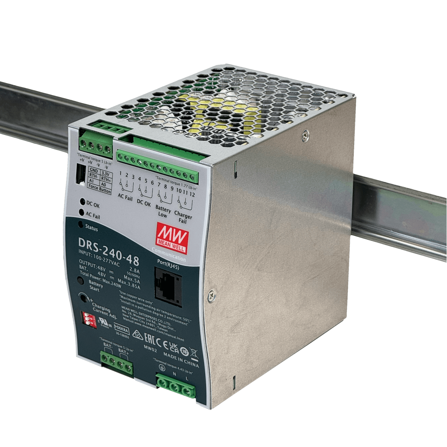 Fuente UPS Mean Well DRS-240-48 48VDC 5A 240W Riel DIN con RJ45 Entrada 100-277VAC 6