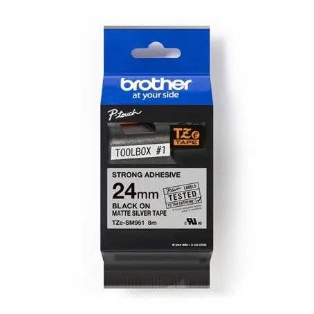 Brother Cinta adhesiva TZe-SM951, negra sobre fondo plateado mate, 24mm, 8m de longitud 1
