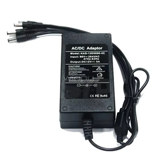 Fuente de Poder Folksafe 12V 5A con 4 conectores DC 1