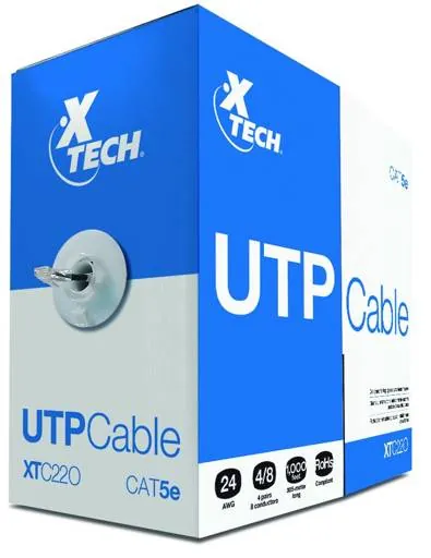 CAJA CABLE UTP CAT 5E GRiS DE 305 MTS CCA 24AWG XTECH 1