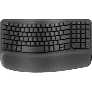 Teclado Ergonómico Inalámbrico Logitech WAVE KEYS, reposamanos acolchado, Grafito