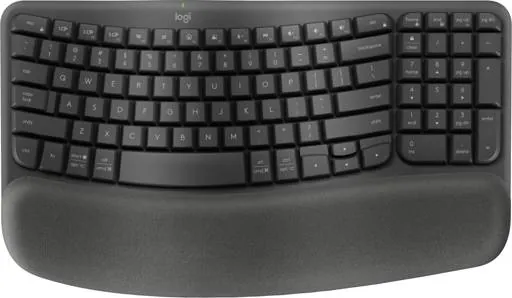 Teclado Ergonómico Inalámbrico Logitech WAVE KEYS, reposamanos acolchado, Grafito 1