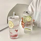 Vaso vidrio a rayas de 600ml con tapa y bombilla, vasos transparentes para beber para jugo, agua y tazas de café helado. - Miniatura 1