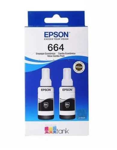 Pack de 2 Botellas de Tinta Original Epson 664 (T664120-2P), 70ml, Rendimiento 4.000 Páginas, Negro 1