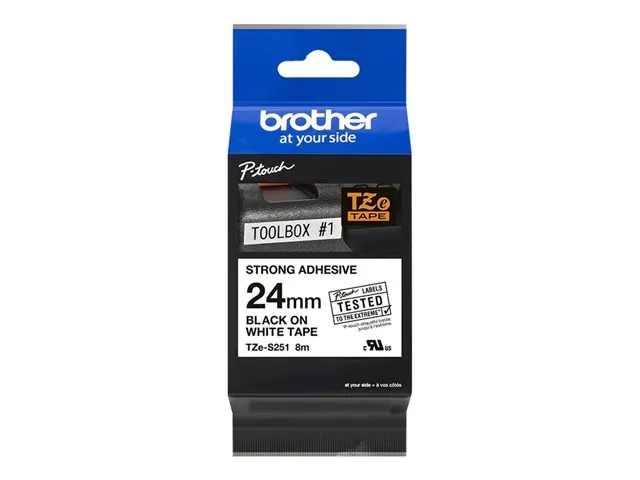 Cinta laminada superadhesiva Brother Texto negro sobre fondo blanco TZE-S251 1