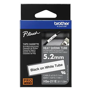 Cinta Tubo Termorretráctil Brother HSe211E - 5,2mm, Texto Negro sobre Fondo Blanco
