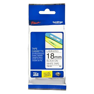 Cinta laminada. Texto negro sobre fondo blanco. Ancho: 18 mm. Longitud: 8 m Brother TZe241