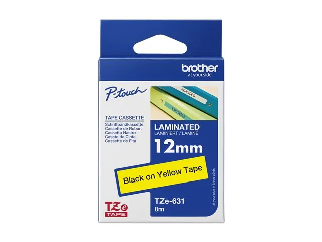 Cinta laminada Brother Texto negro sobre fondo amarillo TZE-631 1
