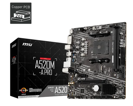 Placa Madre MSI A520M-A PRO, Socket AM4, 2xDDR4, 1xM.2, micro-ATX 1