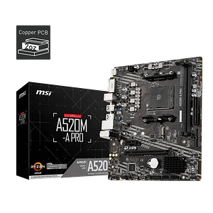Placa Madre MSI A520M-A PRO, Socket AM4, 2xDDR4, 1xM.2, micro-ATX