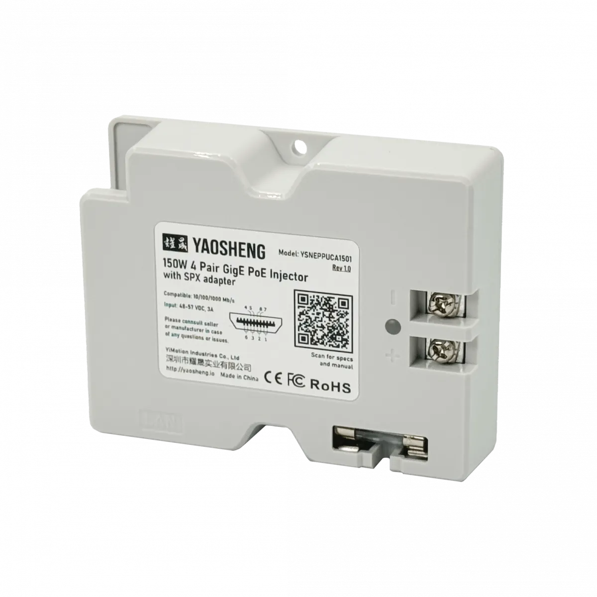 Adaptador Starlink 150W 48VDC, Modelo 1-1000, Inyector PoE sin Cable 1