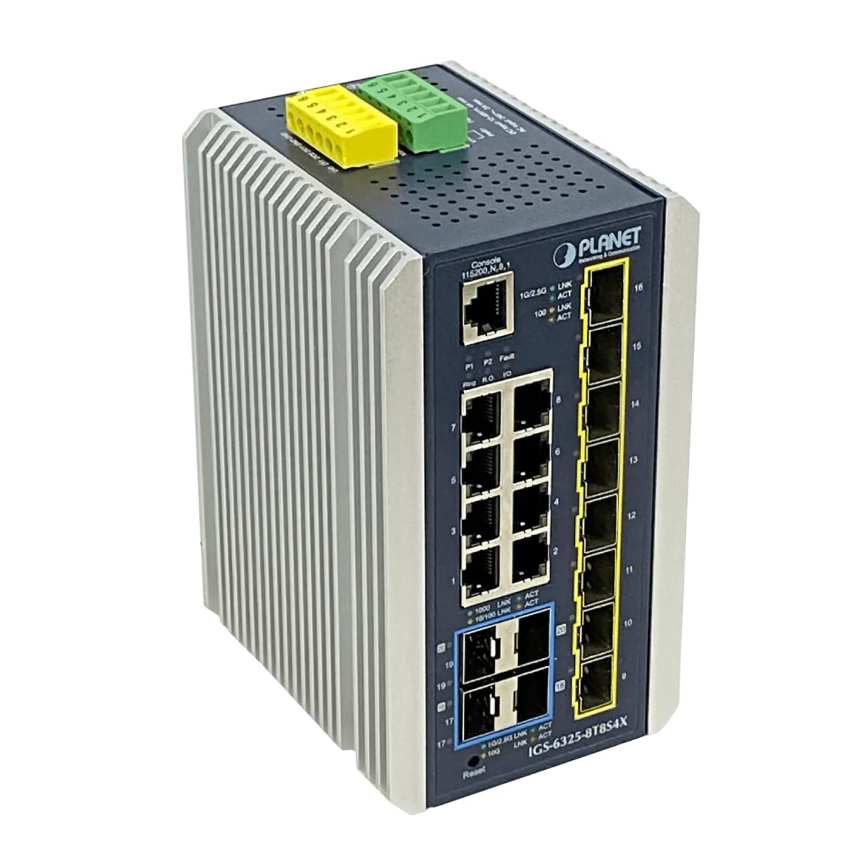 Switch PLANET 8-1000-PoE+ 8-SFP-2.5G 4-SFP-10G Riel-DIN Switch Indust req-48V 1