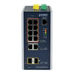 Switch PLANET 8-1000-PoE 2-1000 2-SFP 240W-tot RielDIN Switch Indust 8P2T2S