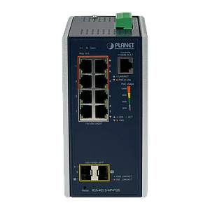 Switch PLANET 8-1000(4PoE-at) 2-SFP 144W-tot RielDIN Switch Industrial 4P4T2S