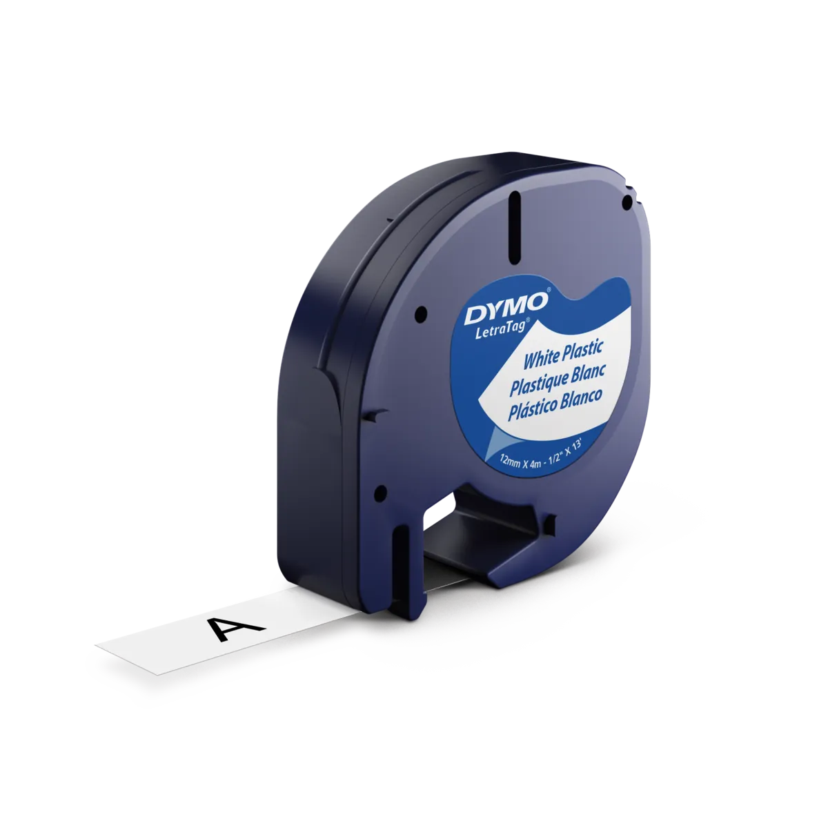ETIQUETA PLASTICA DYMO NEGRO SOBRE BLANCO 12MM X 4M  LETRATAG 1