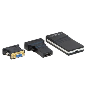 Adaptador USB 2.0 a DVI, Resolución 2048x1152 32bit, Incluye DVI a HDMI y DVI a VGA