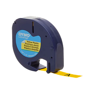 Etiqueta Plastica Letratag DYMO Negro sobre Amarillo 12mm x 4mt 