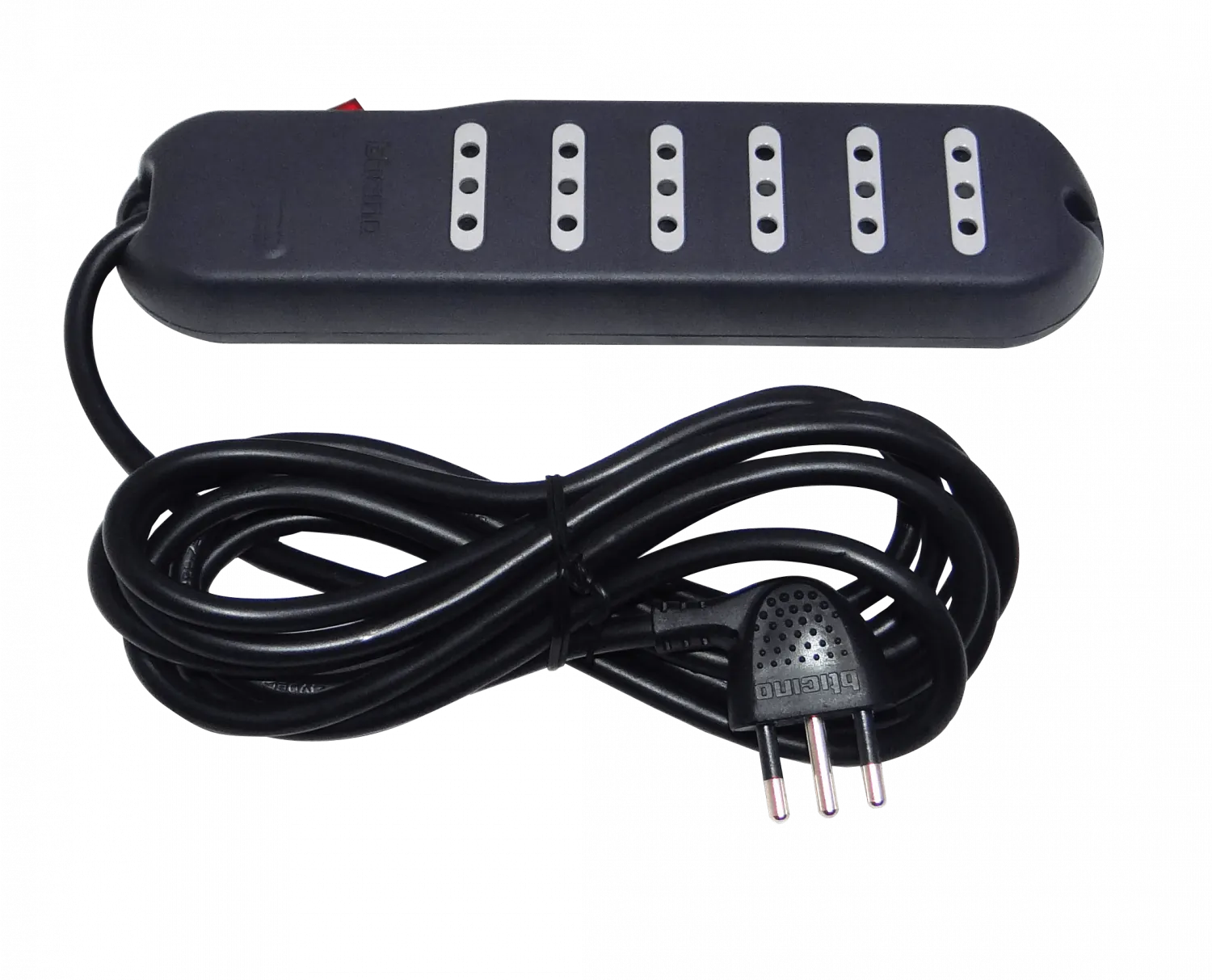 Zapatilla Bticino 3mt 6-enchufes Alargador Negro 10A Switch-piloto 1