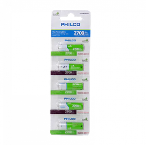 Pack 5 Pilas AA Recargable 2700mAh 1,2V Ni-MH Precargada  PHILCO AA