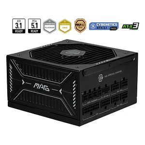 Fuente de Poder MSI MAG A1000GLS PCIE5, Full Modular, Conector 12V-6x2, Certificada 80 PLUS GOLD