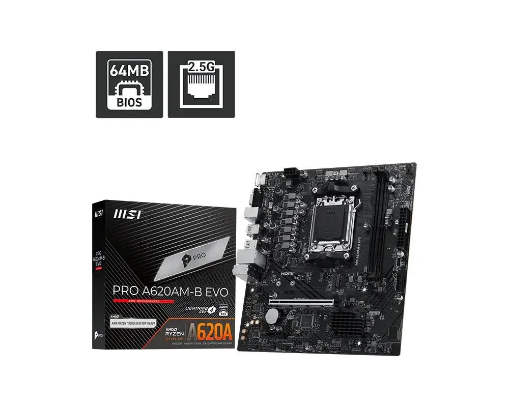 Placa Madre MSI PRO A620AM-B EVO, Socket AM5, 2x DDR5, 1x M.2, 2.5GbE, m-ATX 1
