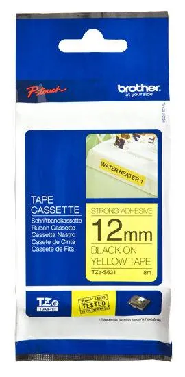Cinta Laminada Brother TZE-S631, Fondo Amarillo con Texto Negro, 12mm, 8 Metros 2