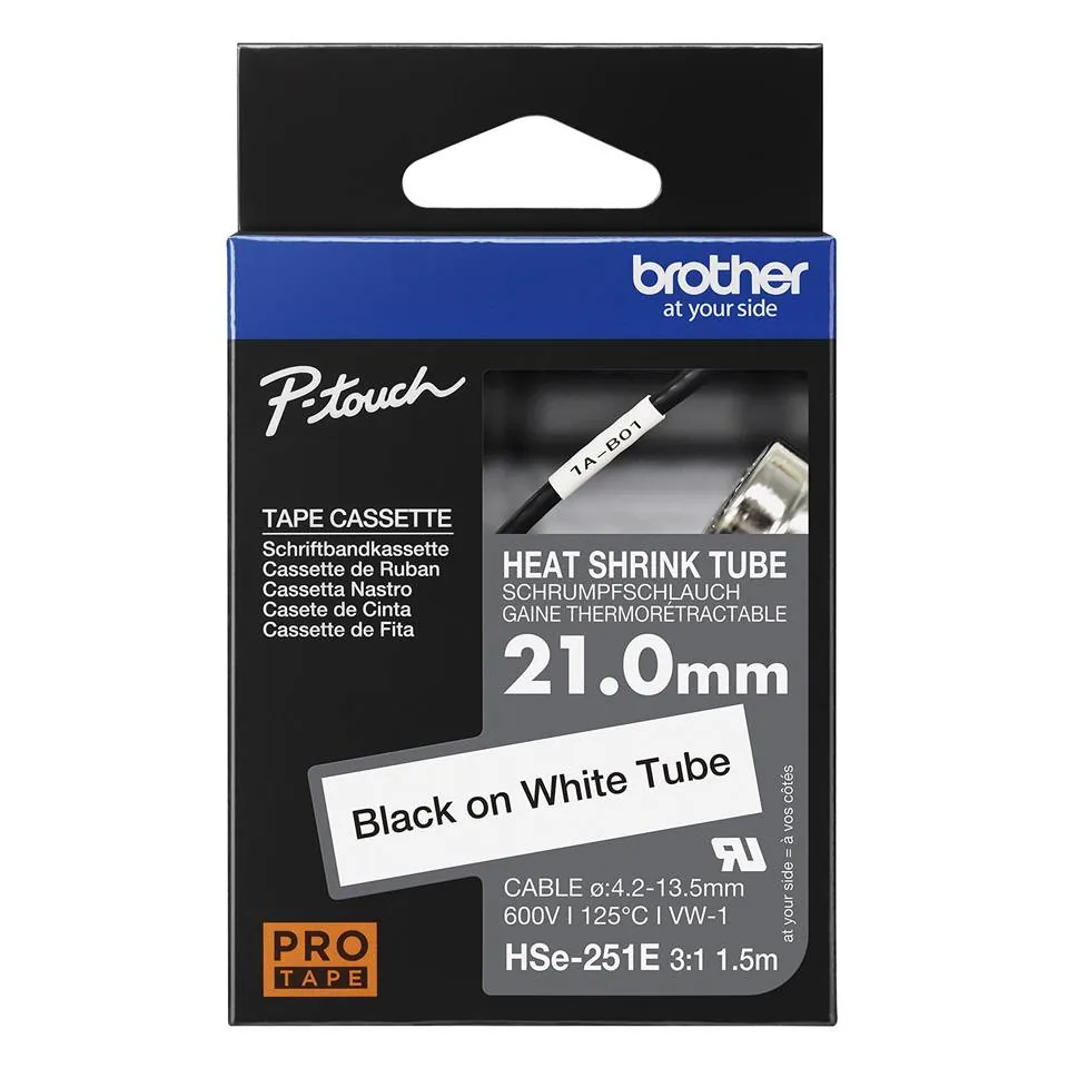 Tubo Termo Retráctil Brother HSe251e 23,6mm Negro/Blanco 7,3-14,3mm 1,5m 1