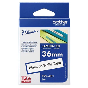 Cinta laminada Brother TZE-261 Texto negro sobre fondo blanco