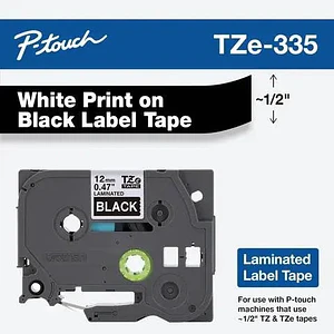 Cinta laminada Brother Texto blanco sobre fondo negro TZE-335