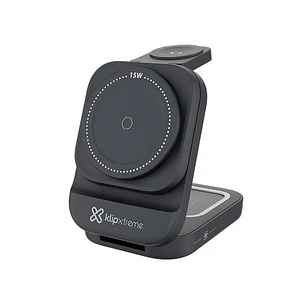 Base cargadora Klip Xtreme 15W – USB-C, soporte vertical para celular o carga inalámbrica