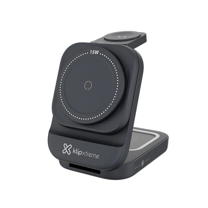 Base cargadora Klip Xtreme 15W – USB-C, soporte vertical para celular o carga inalámbrica 1