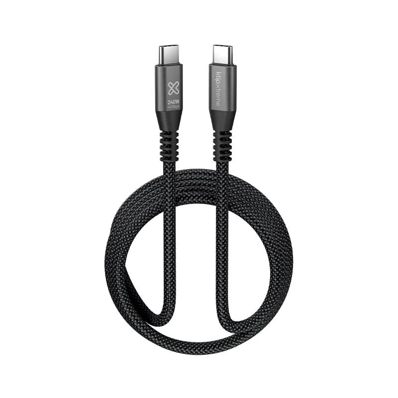 Cable USB-C Klip Xtreme KAC-850 1.8m negro – 240W PD 3.1 con 40Gbps trenzado y resistente 1