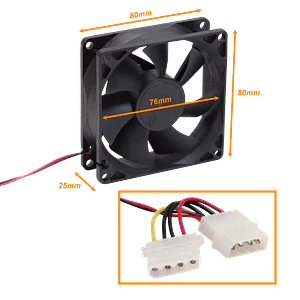 Ventilador para PC 80x80mm, 25mm de Altura, Conectro AMP/Molex 4 Pin ATX 8025, 12V DC, 0.18A