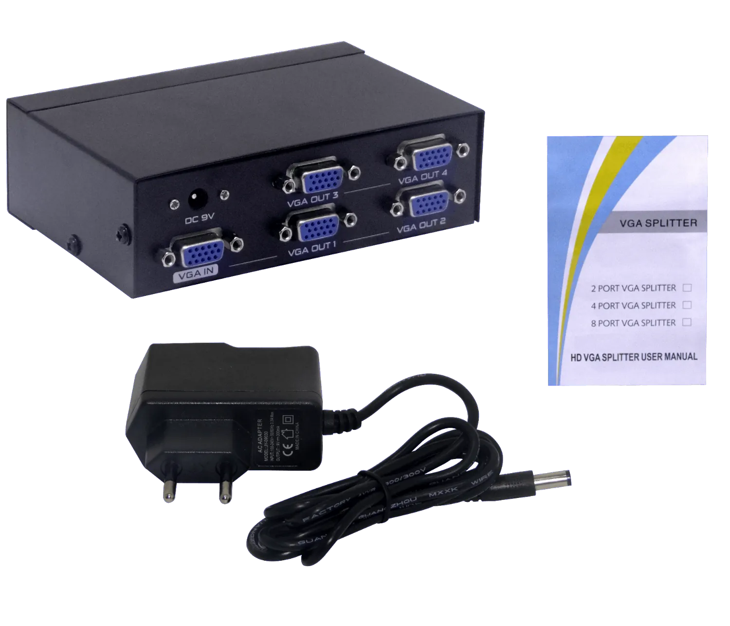 Splitter VGA 1 Entrada Hembra a 4 Salidas Hembra, 1920x1440, con Fuente 9V 1