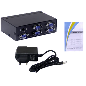 Splitter VGA 1 Entrada Hembra a 4 Salidas Hembra, 1920x1440, con Fuente 9V