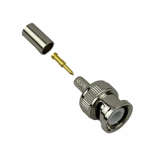 Conector BNC Macho BM2C para RG58/LMR195, crimpeable, níquel/pin dorado