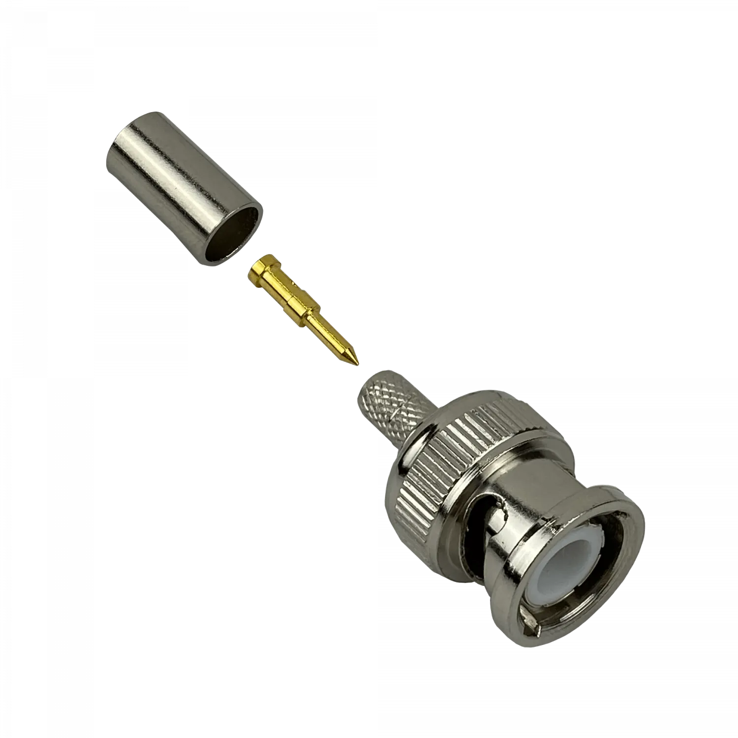 Conector BNC Macho BM2C para RG58/LMR195, crimpeable, níquel/pin dorado 1
