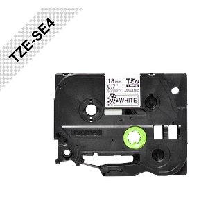Cinta de seguridad Brother TZE-SE4, 18 mm, Negro sobre Blanco, para P-touch, 8 Metros 