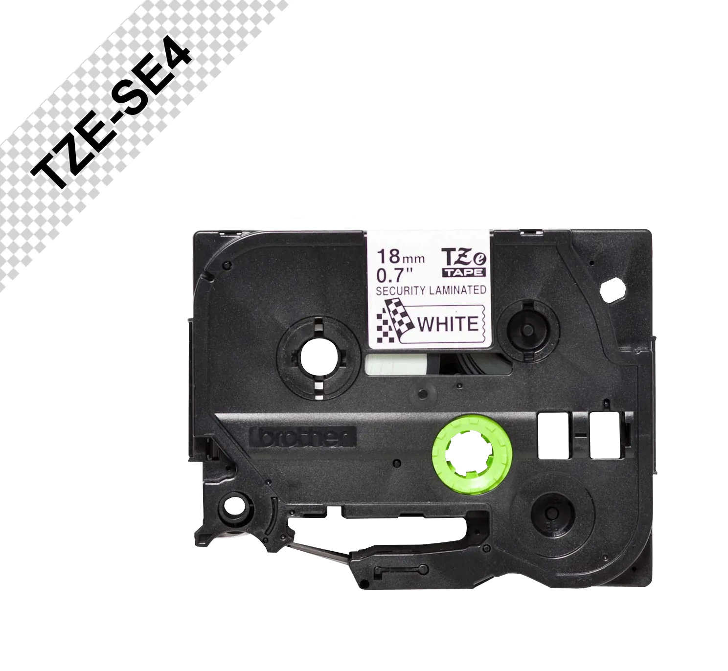 Cinta de seguridad Brother TZE-SE4, 18 mm, Negro sobre Blanco, para P-touch, 8 Metros  1