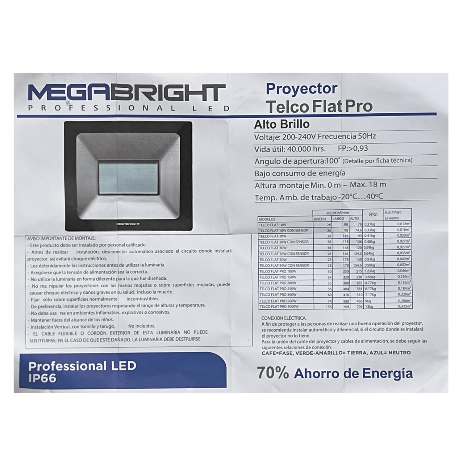 Lámpara LED Exterior, 10W, 6000K, 100°, 200-240V AC, IP65, Certificación SEC 1