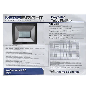 Lámpara LED Exterior, 10W, 6000K, 100°, 200-240V AC, IP65, Certificación SEC