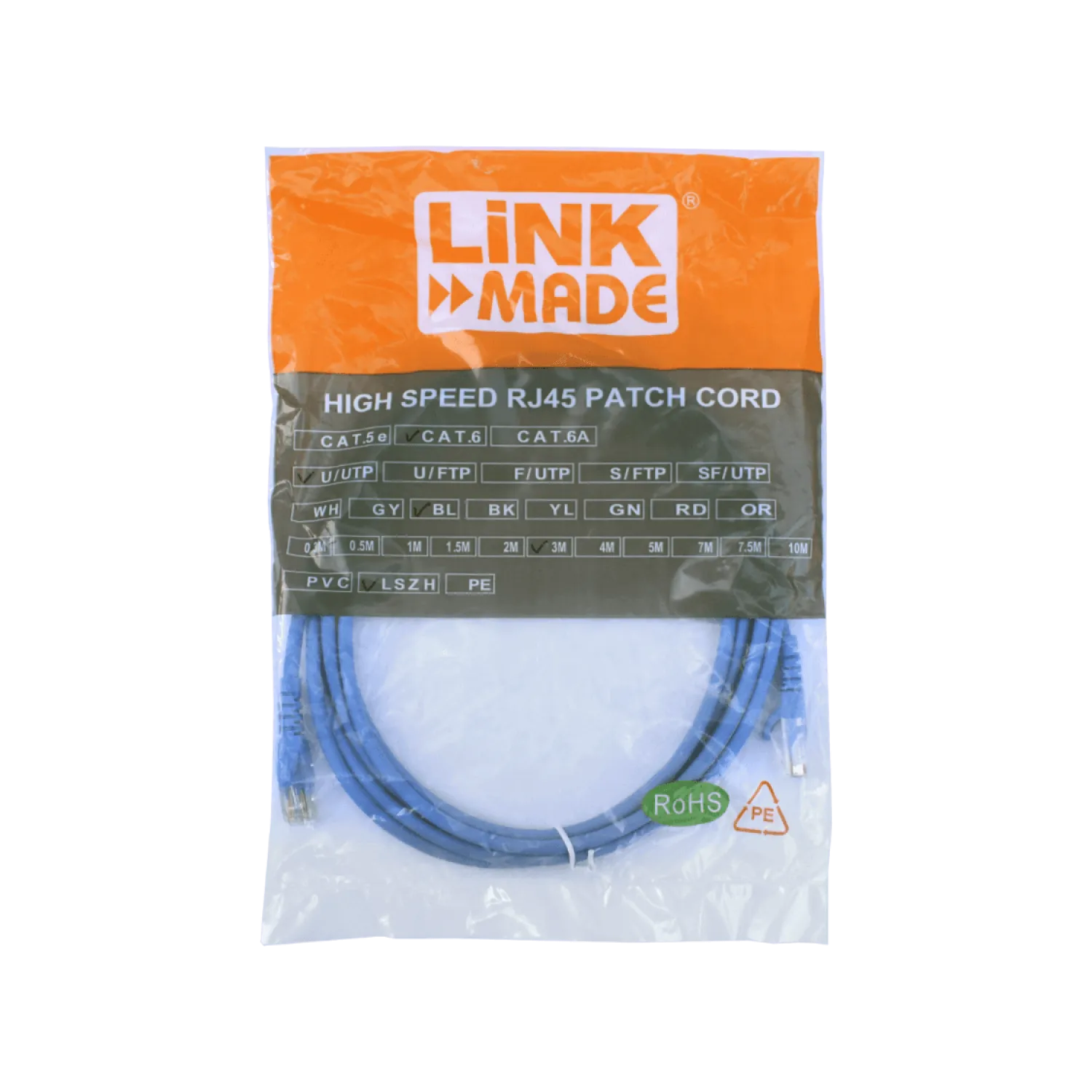 Cable Patch LINKMADE Cat6 Azul LSZH 3m Inyectado Multifilar para Instalaciones Versátiles 1