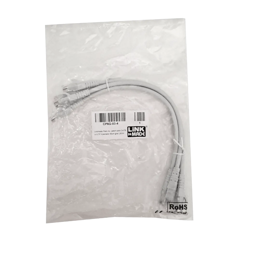 Pack x4 Cable Patch LINKMADE Cat6 Gris 30cm LSZH Inyectado Multifilar 1
