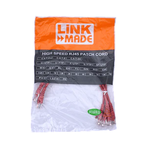 Pack x4 Cable Patch LINKMADE Cat6 30cm Rojo LSZH Inyectado