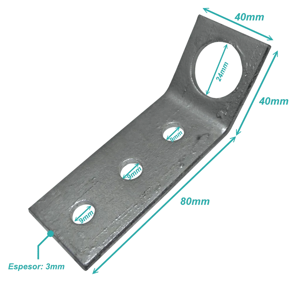 Base Anclaje Vientos LINKMADE MAST-FA Angular Zincado 80x40x3mm con Ojetillo 1